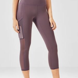 Fabletics Purple Cropped Athletic Leggings with High Waist and Smooth Fabric